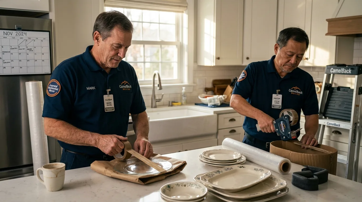 Professional crew packing kitchen dishware in Glen Carbon, IL
